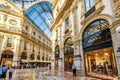 Panorama inside the Galleria Vittorio Emanuele II in Milan. This gallery is famous shopping mall and Milan landmark