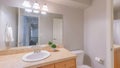 Panorama Interior of a bathroom with room inside and two vanities Royalty Free Stock Photo