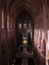 Panorama interior indoor nave view of Basilica del Voto Nacional in historic old center of Quito Pichincha Ecuador Royalty Free Stock Photo