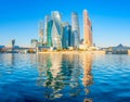 Panorama of the international business center. modern skyscrapers of downtown Moscow with reflections in the Moscow River