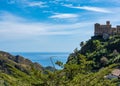 panorama of the Ionian Sea with an ancient castle to the right Royalty Free Stock Photo