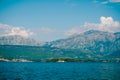 Panorama of the island of Otocic Gospa in the bay. Montenegro