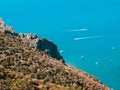 Sicily Coast Italian Riviera Landscape with Sea and Boats  Exotic Tropical Travel in Europe Panorama Italy Royalty Free Stock Photo
