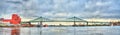 Panorama of Jacques Cartier Bridge crossing the Saint Lawrence River in Montreal, Canada Royalty Free Stock Photo