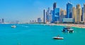 Panorama of JBR Marina beach and skyscrapers of Dubai Marina, Dubai, UAE