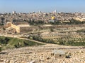 Panorama of Jerusalem with cemetery in Israel at daytime Royalty Free Stock Photo