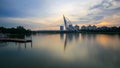 Panorama of the Jetty at lakeside during sunset at Pullman, Putrajaya, Malaysia Royalty Free Stock Photo
