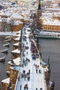 Karlov or Charles bridge in Prague in winter