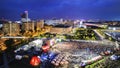 Panorama of Katowice at night during a concert dedicated to the