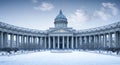 Panorama of Kazan Cathedral in winter, St. Petersburg