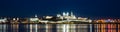 Panorama of Kazan Kremlin by river at night, Tatarstan, Russia