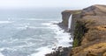 Panorama of KetubjÃÂ¶rg bird cliffs and waterfall in the Skagi peninsula in Iceland.