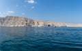 Panorama of Khasab, Musandam, Oman port for Dhow Boat trips on a beautiful blue sky sunny day in the Persian or Arabian Gulf Royalty Free Stock Photo
