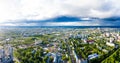 Panorama of the Kirov city and Leninsky district in the central part of the city of Kirov on a summer day from above