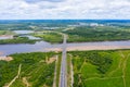 Panorama of the Kirov city and Oktyabrsky district in the nord part of the city of Kirov on a summer day from above