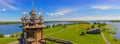 Panorama of Kizhi Island from the bell tower. In the foreground Orthodox Church of the Intercession of the Virgin in Kizhi Pogost