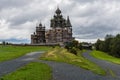 Wooden churches on island Kizhi on lake Onega, Russia Royalty Free Stock Photo