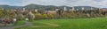 Panorama of Klasterec nad Ohri, view of town hall, red neo-gothic castle and residential buildings