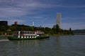 Panorama of Kleinbasel with Rhine, ships and Headquarter Building of Roche