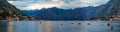 Panorama of Kotor Bay or Boka Kotorska with mountains, clear water at sunset, the Balkans Montenegro on the Adriatic Sea Royalty Free Stock Photo