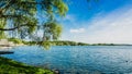 Panorama of Krakow am See town center and lake Royalty Free Stock Photo