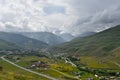 Panorama of the Kurtatinsky gorge in the mountains of the North Caucasus. Republic of North Ossetia - Alania