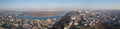 Panorama of Kiev, District Podol and the left bank, the Dnieper River on an April sunny day, Ukraine