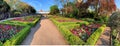 Panorama of Kyoto garden with blooming tulips in Holand park Royalty Free Stock Photo