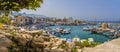 A panorama of Kyrenia harbour, Cyprus taken from the ramparts of the old fortress Royalty Free Stock Photo