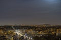 Panorama of La Defense District and Eiffel Tower at Night With Traffic in Paris Royalty Free Stock Photo