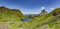 Panorama lacs d`Auyous and Pic d`Ossau in the French Pyrenees Royalty Free Stock Photo