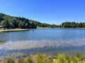 panorama of Lake Calamone at the foot of Mount Ventasso Reggio Emilia, in August with low water