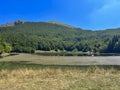 panorama of Lake Calamone at the foot of Mount Ventasso Reggio Emilia, in August with low water