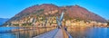 Panorama of Lake Como with Piero Foranea Caldirola Dam, Electric Life sculpture and Monte Boletto, Como, Italy