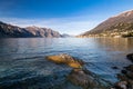 Panorama of Lake Garda (Italy) near the town of Malcesine. Royalty Free Stock Photo