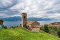 Panoramic View of Lake Garda and Small Ancient Church - Italy Royalty Free Stock Photo