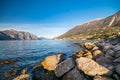 Panorama of Lake Garda (Italy) near the town of Malcesine. Royalty Free Stock Photo