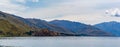 Panorama Lake Hawea and the Southern Alps, in Wanaka, Otago, South Island, New Zealand Royalty Free Stock Photo