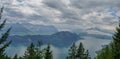 Panorama of Lake Lucerne on the slope from Mount Rigi, Switzerland. Royalty Free Stock Photo