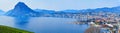 Panorama of Lake Lugano from San Michele Park, Lugano, Ticino, Switzerland Royalty Free Stock Photo