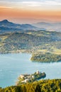 Panorama Lake and mountains at Worthersee Karnten Austria tourist spot Royalty Free Stock Photo