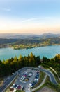 Panorama Lake and mountains at Worthersee Karnten Austria tourist spot Royalty Free Stock Photo