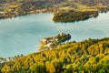 Panorama Lake and mountains at Worthersee Karnten Austria tourist spot