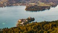 Panorama Lake and mountains at Worthersee Karnten Austria tourist spot Royalty Free Stock Photo