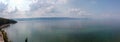 Panorama lake Ohrid surrounded by Albanian mountains in North Macedonia. Royalty Free Stock Photo