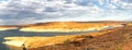 Panorama: Lake Powell Dam sunset - Glen Canyon, Page, Arizona, AZ Royalty Free Stock Photo