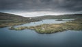 Lake Toftavatn with hiking trail from above, Runavik, Eysturoy, Faroe Islands Royalty Free Stock Photo