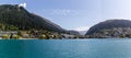 Panorama lake Wakatipu and lakefront houses in Queenstown Otago New Zealand