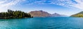 Panorama Lake Wakatipu and Southern Alps near Queenstown, Otago New Zealand Royalty Free Stock Photo