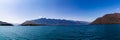 Panorama Lake Wakatipu and Southern Alps mountain range, Ka Tiritiri o te Moana, near Walter Peak Otago, New Zealand